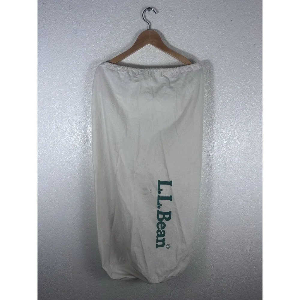 L.L.Bean Canvas Laundry Hamper Bag White Green Logo Drawstring